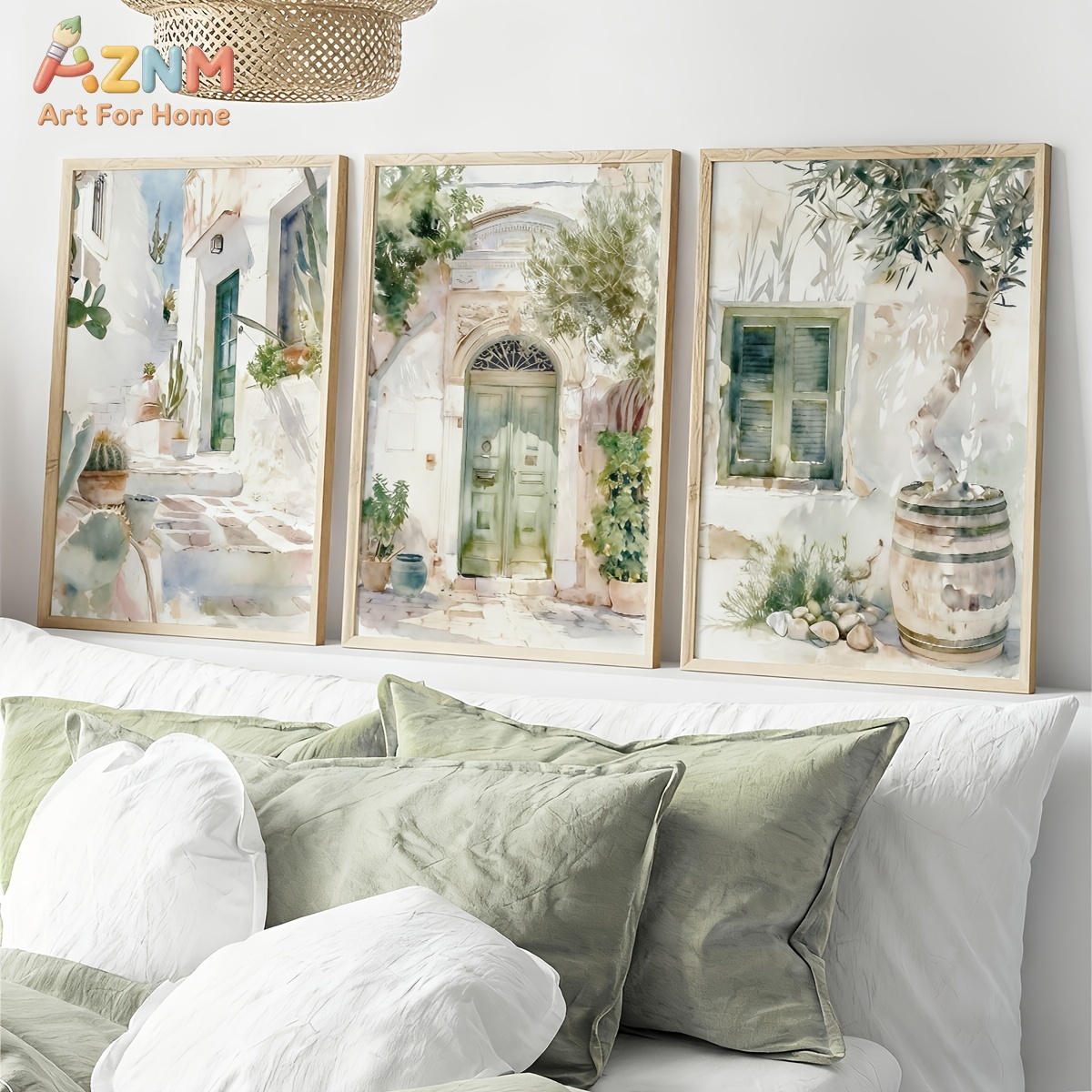 Photography Angle - AZNM Watercolor Mediterranean Village Street Canvas