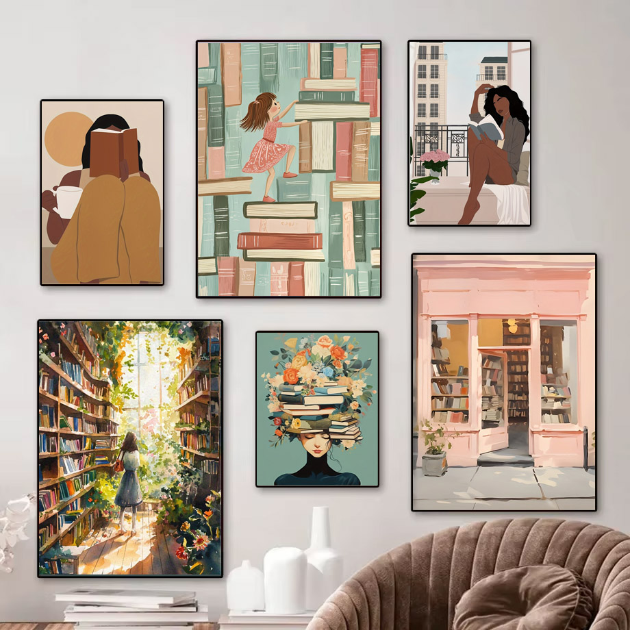 Photography Angle - 1pc Vintage Library Bookshop Canvas Wall