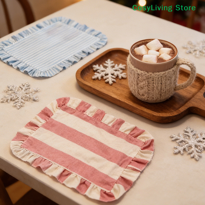 Photography Food - [CL]1Pc Minimalist Stripe Ruffle Placemat Coffee