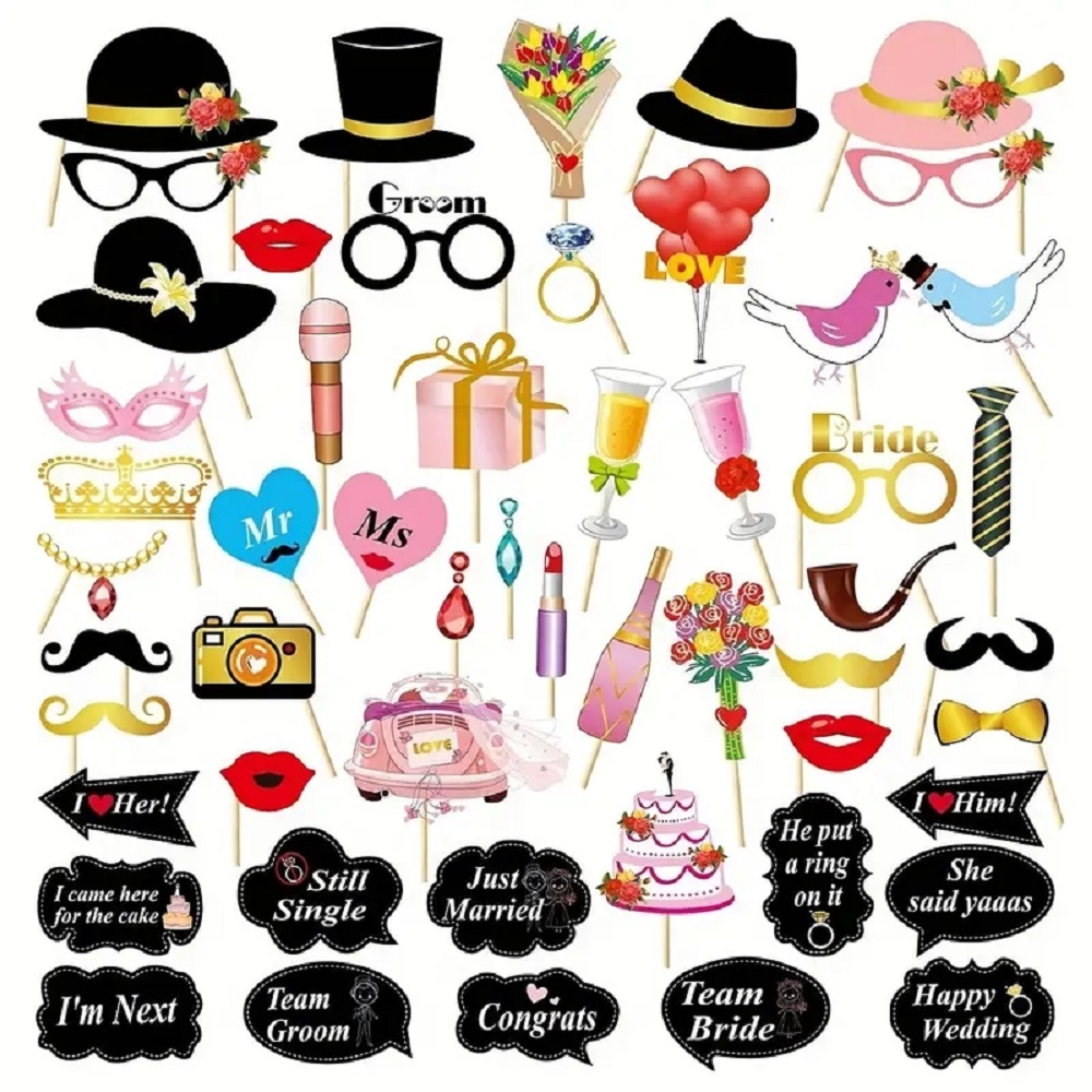 53pcs Wedding Photo Booth Prop - Photography Prompt avis et prix